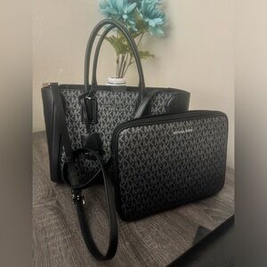 Michael kors black and silver MD satchel with iPad case